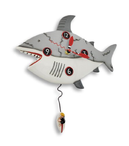 Allen Designs `Surf at Risk` Shark Wall Clock with Surfer Pendulum